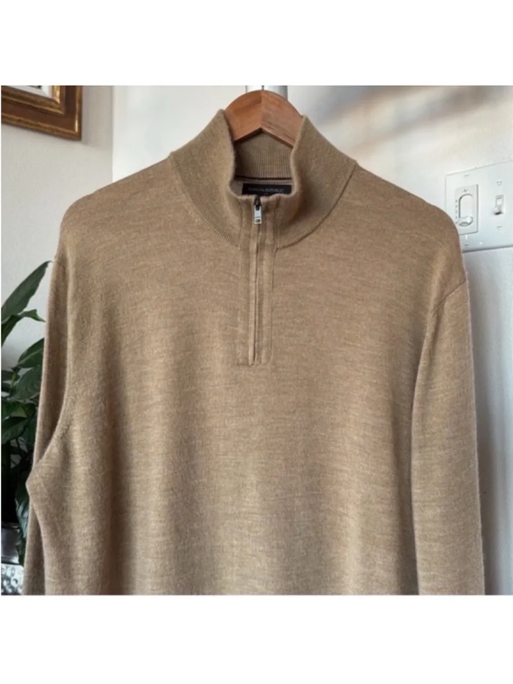 Banana Republic Men’s Merino Wool Half zip Henley Pullover Sweater Sz XL Tan
